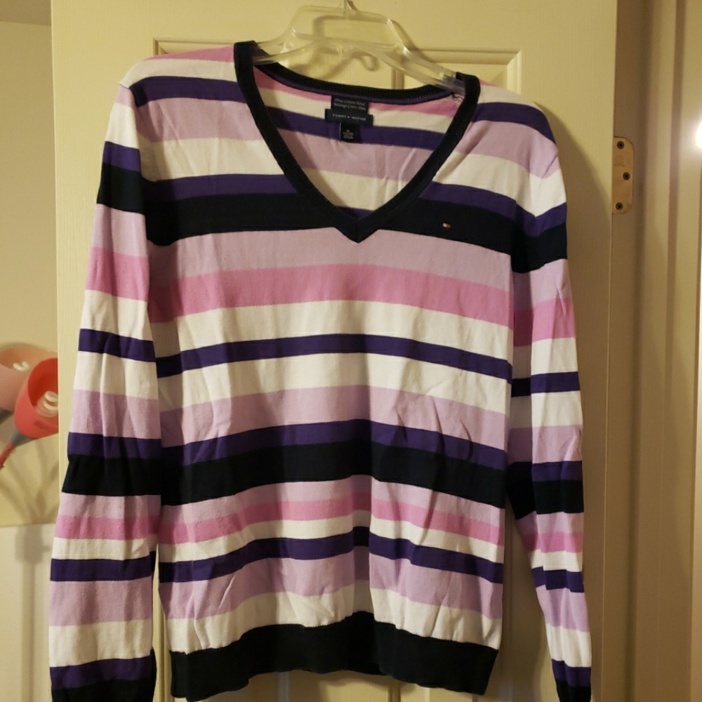 Tommy Hilfiger Multi-colored Stripe V-neck Sweater Size XL